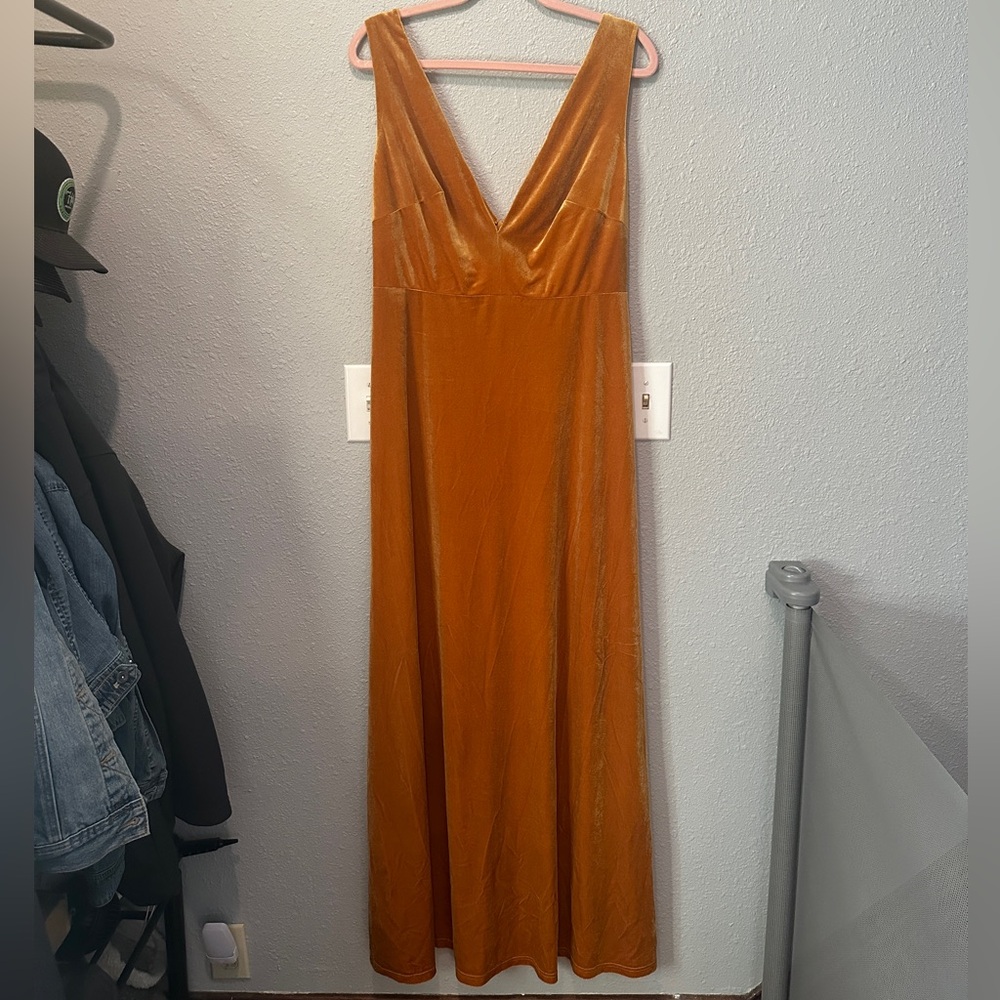 Deep V Neck Mustard Yellow Velvet Floor Length Formal Dress
